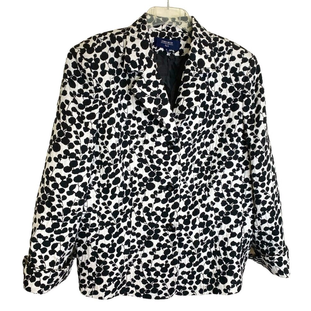 Jones Wear Womens Black and White Notched Collar Blazer Size 18 Office Core